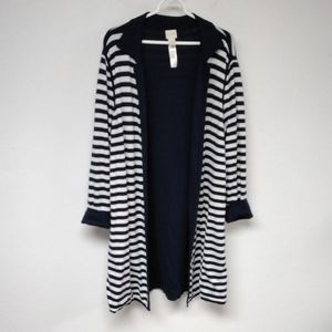 Chico's Long Cardigan Sweater Reversible Solid Blue White Stripe Duster. 3. (16)